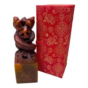 Hand-Carved Chinese Dragon Seal Stamp In Decorative Box C Markham Personalized